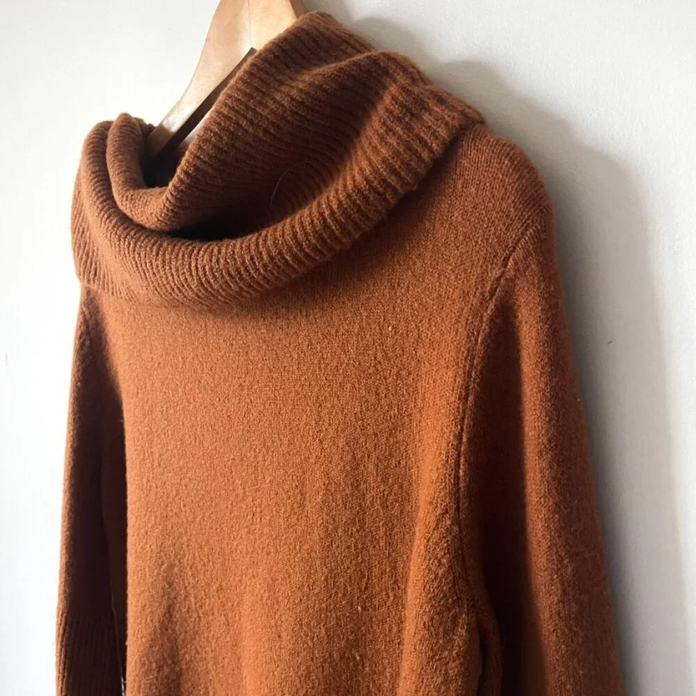 Anthropologie Wool Yak Blend Cowl Turtleneck Slouchy Sweater Pumpkin Size XS - Picture 5 of 8